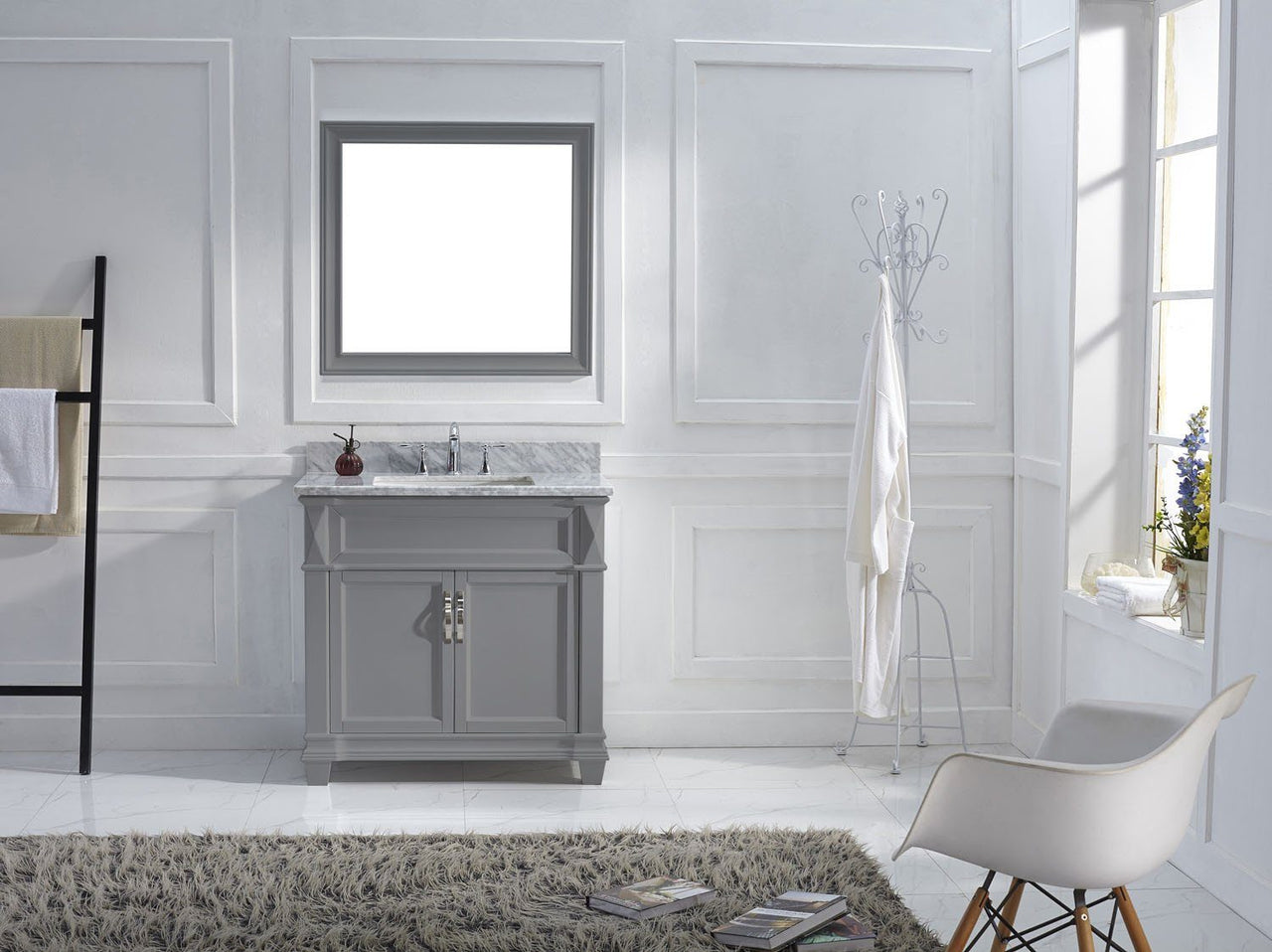 Virtu USA Victoria 36" Single Square Sink Grey Top Vanity in Grey with Mirror Vanity Virtu USA 