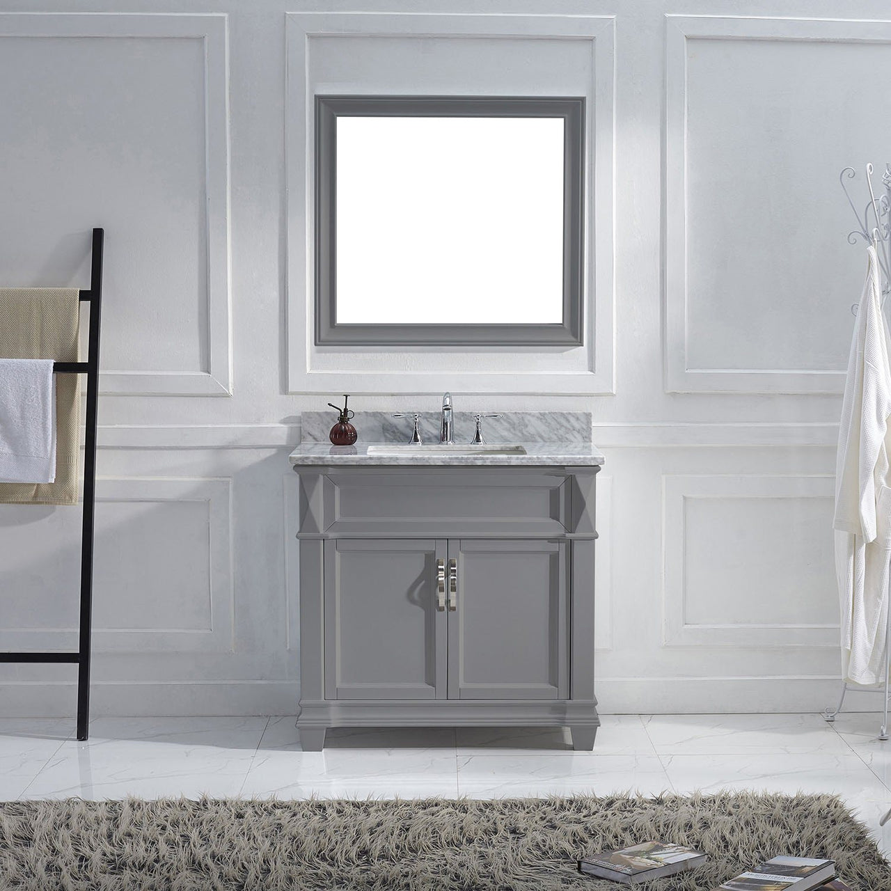 Virtu USA Victoria 36" Single Square Sink Grey Top Vanity in Grey with Mirror Vanity Virtu USA 