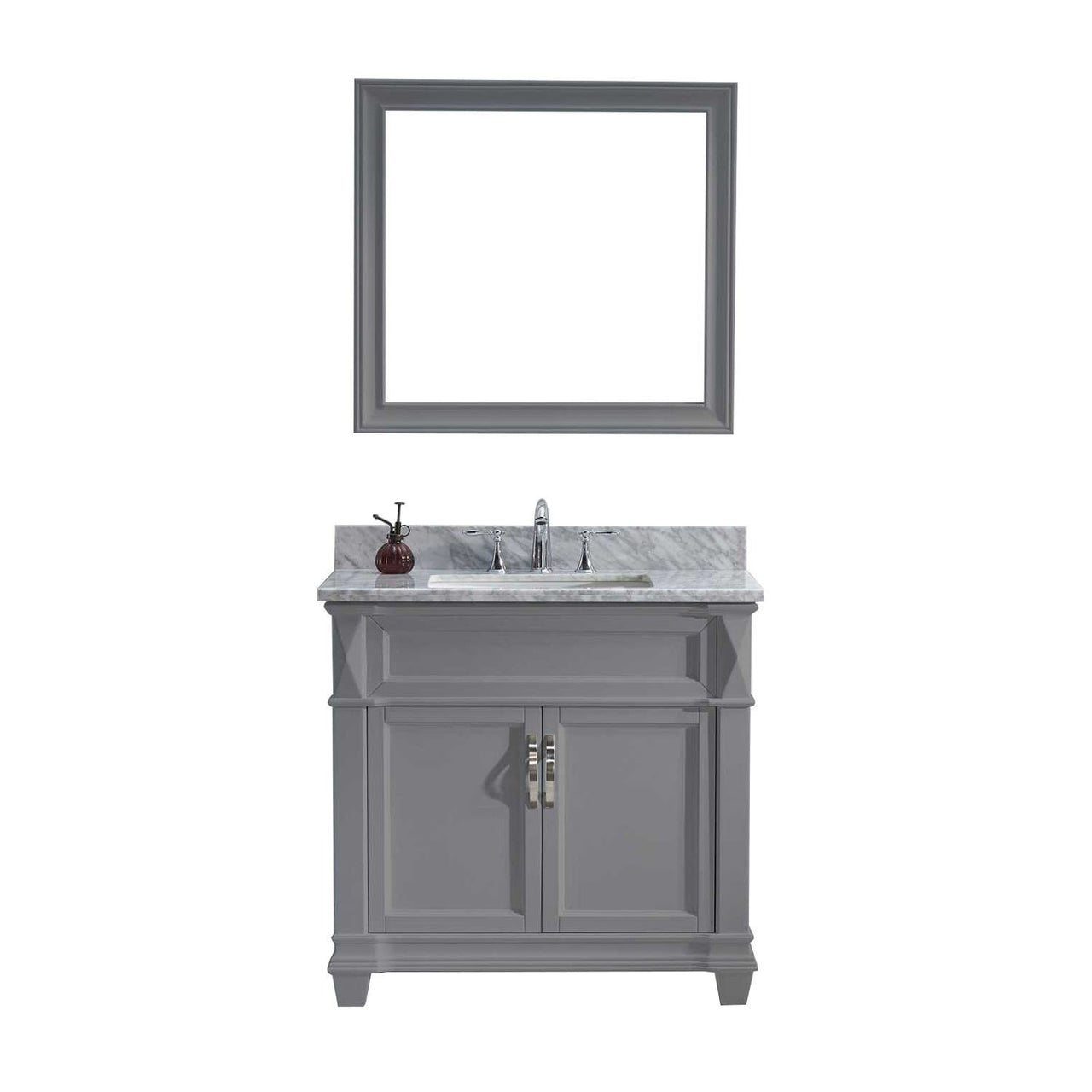 Virtu USA Victoria 36" Single Square Sink Grey Top Vanity in Grey with Mirror Vanity Virtu USA 