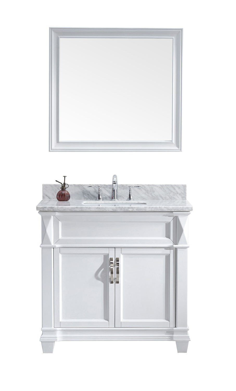 Virtu USA Victoria 36" Single Square Sink White Top Vanity in White with Mirror Vanity Virtu USA 