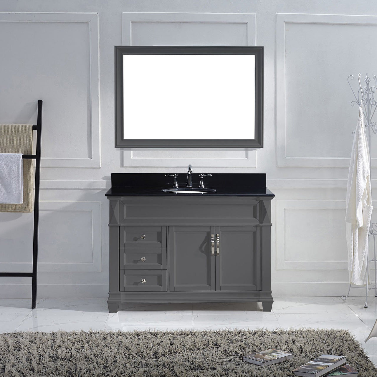 Virtu USA Victoria 48" Single Round Sink Grey Top Vanity in Grey with Mirror Vanity Virtu USA 