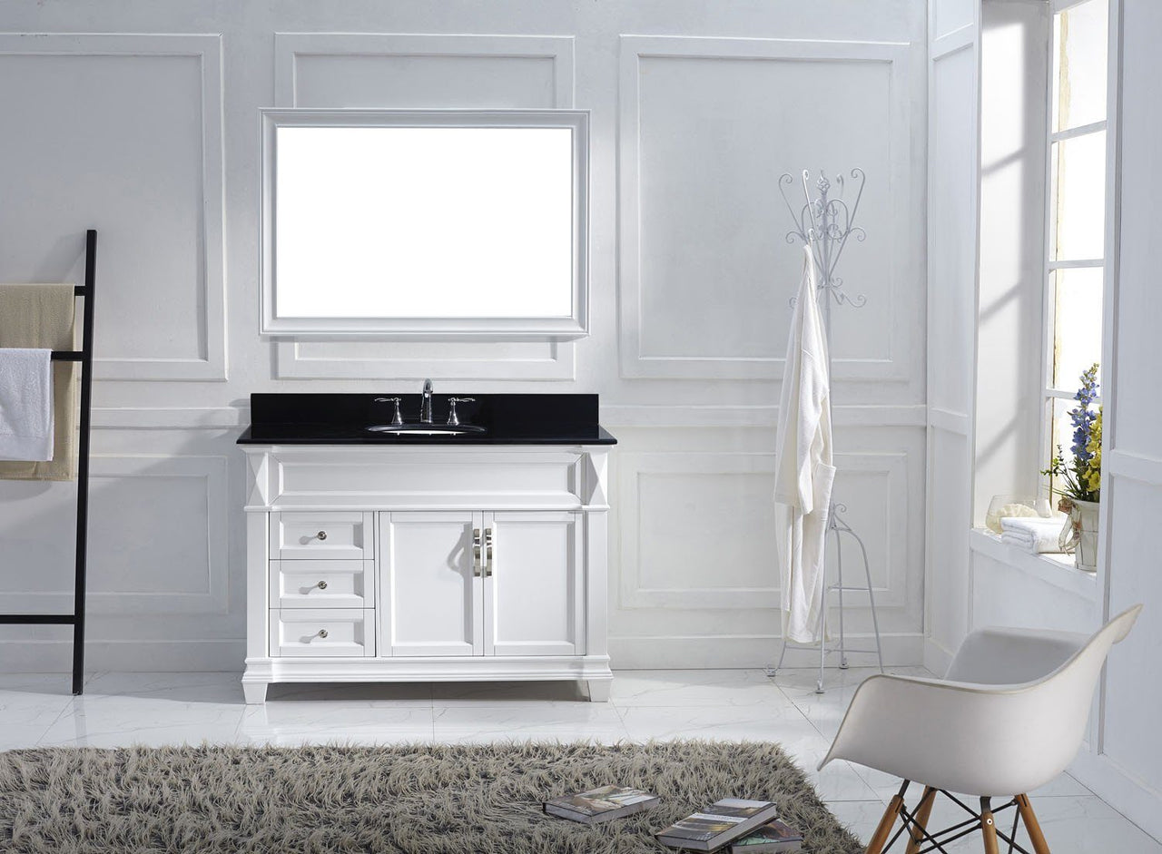 Virtu USA Victoria 48" Single Round Sink White Top Vanity in White with Mirror Vanity Virtu USA 