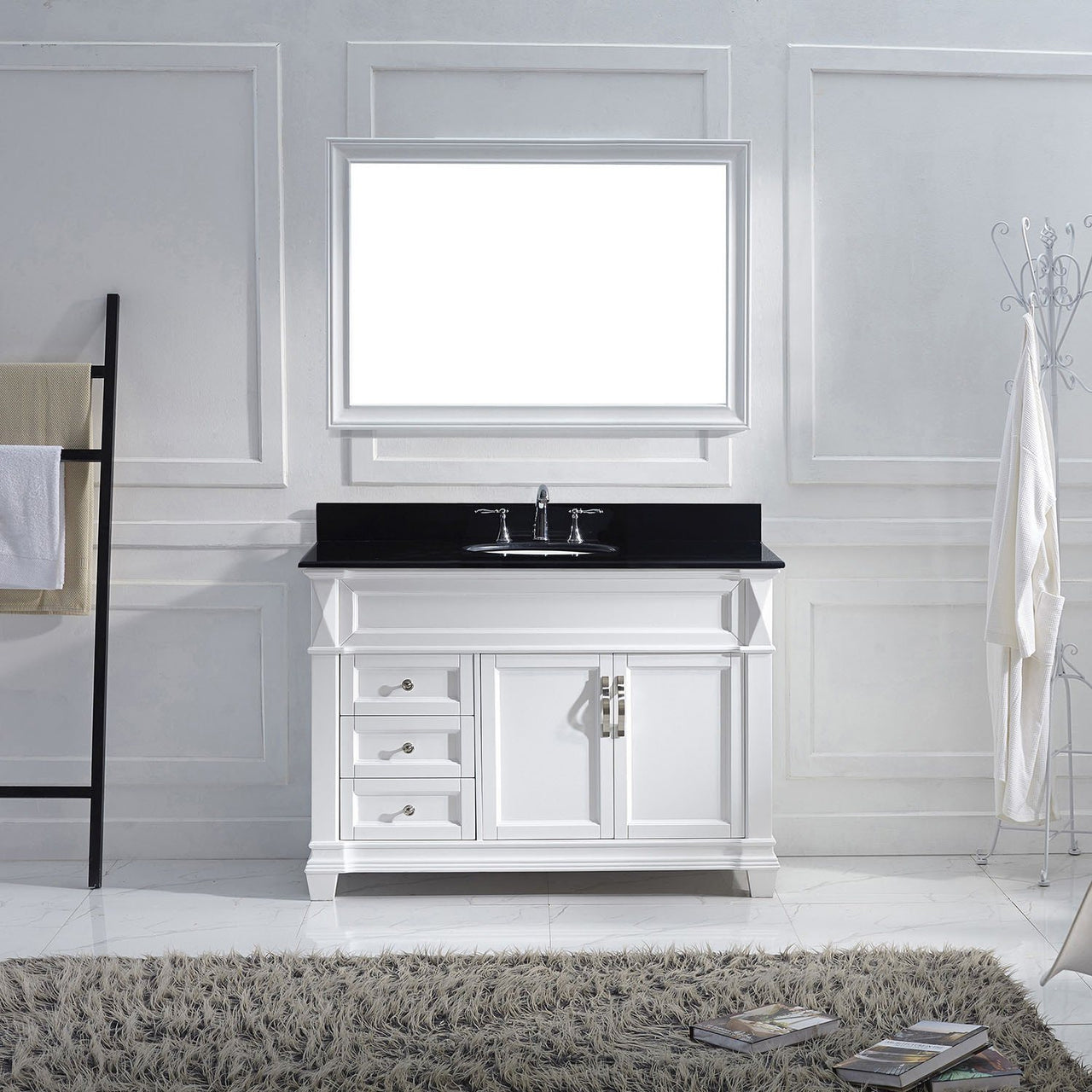 Virtu USA Victoria 48" Single Round Sink White Top Vanity in White with Mirror Vanity Virtu USA 