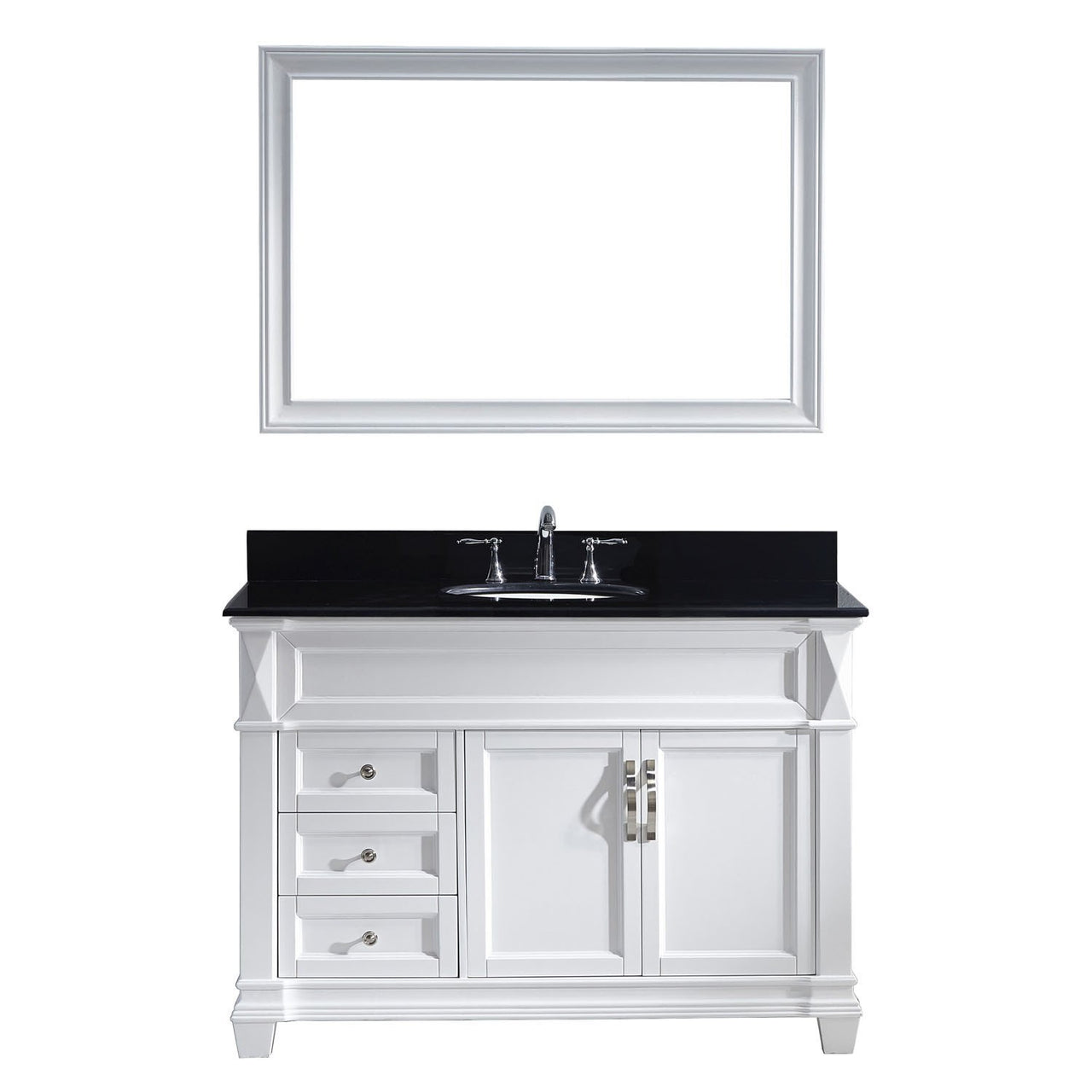 Virtu USA Victoria 48" Single Round Sink White Top Vanity in White with Mirror Vanity Virtu USA 