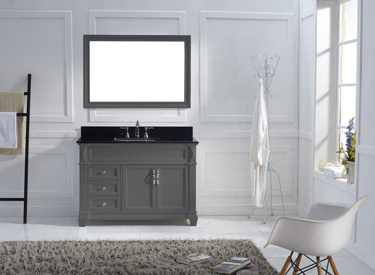 Virtu USA Victoria 48" Single Square Sink Grey Top Vanity in Grey with Mirror Vanity Virtu USA 