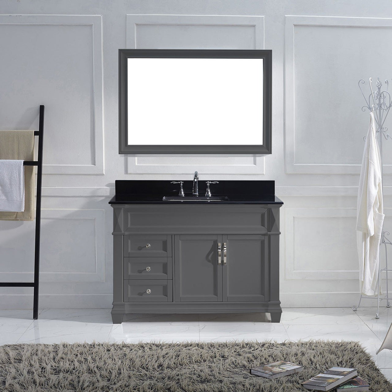 Virtu USA Victoria 48" Single Square Sink Grey Top Vanity in Grey with Mirror Vanity Virtu USA 