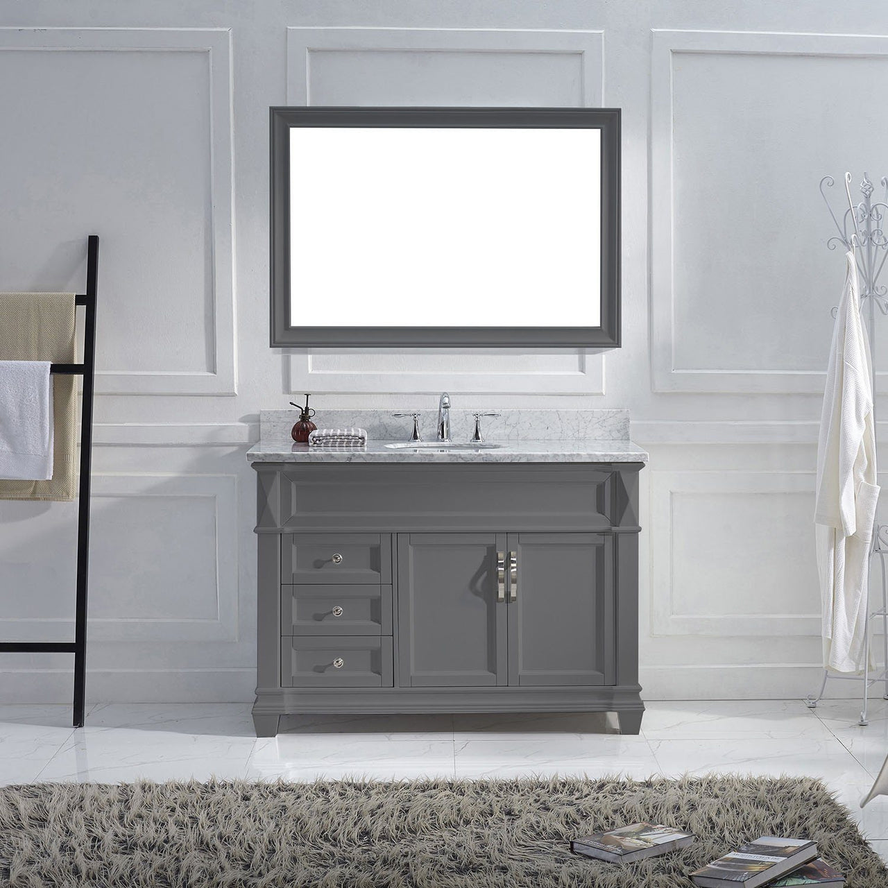 Virtu USA Victoria 48" Single Round Sink Grey Top Vanity in Grey with Mirror Vanity Virtu USA 