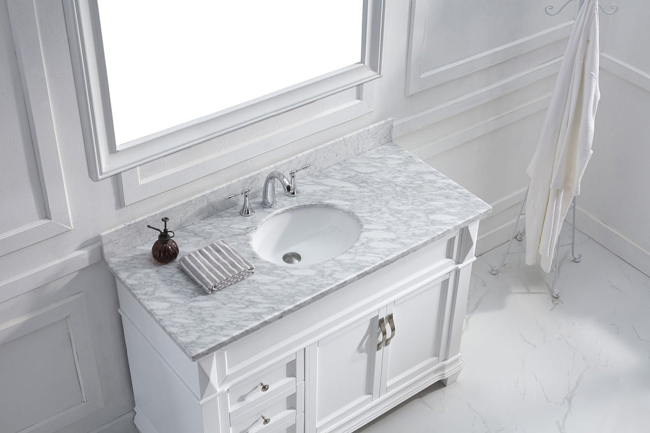 Virtu USA Victoria 48" Single Round Sink White Top Vanity in White with Mirror Vanity Virtu USA 