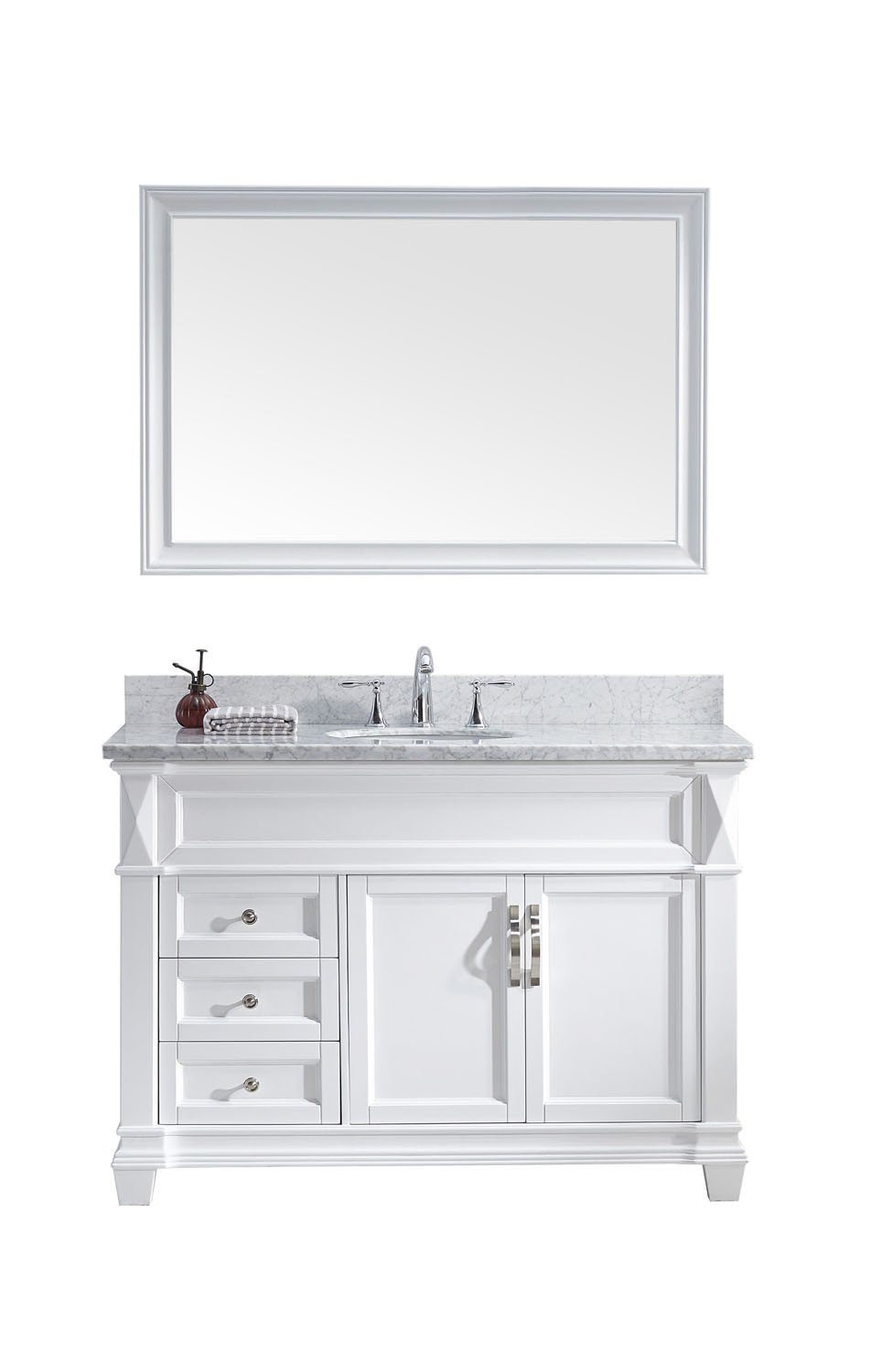 Virtu USA Victoria 48" Single Round Sink White Top Vanity in White with Mirror Vanity Virtu USA 