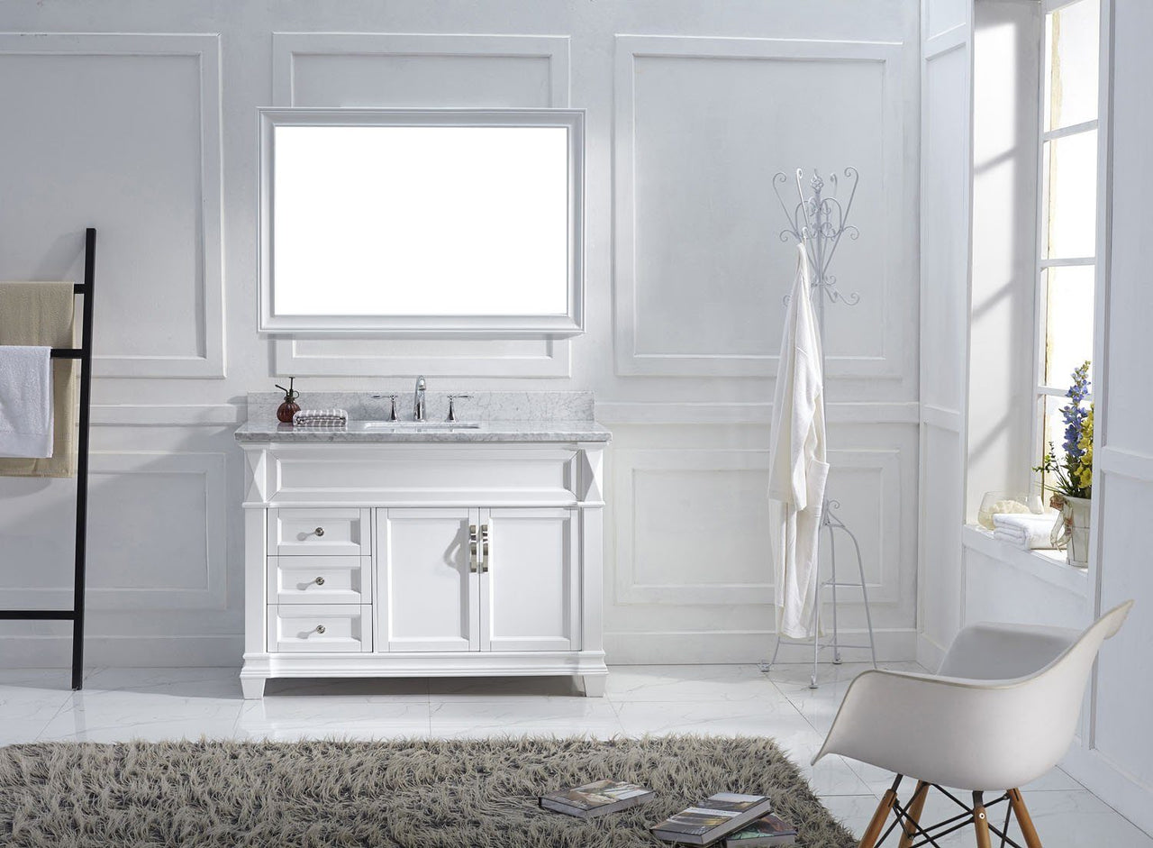 Virtu USA Victoria 48" Single Square Sink White Top Vanity in White with Mirror Vanity Virtu USA 