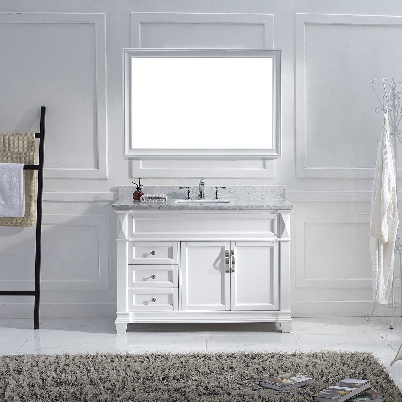 Virtu USA Victoria 48" Single Square Sink White Top Vanity in White with Mirror Vanity Virtu USA 
