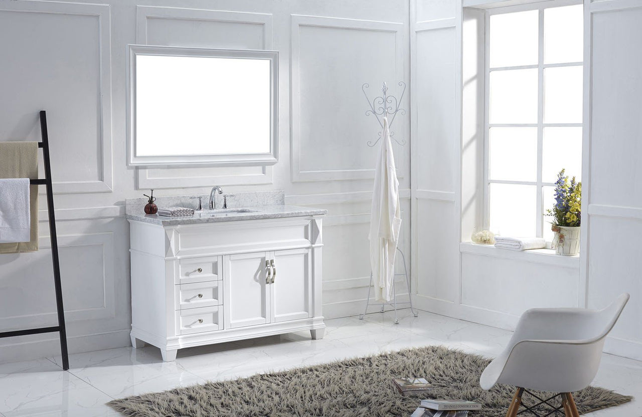Virtu USA Victoria 48" Single Square Sink White Top Vanity in White with Mirror Vanity Virtu USA 