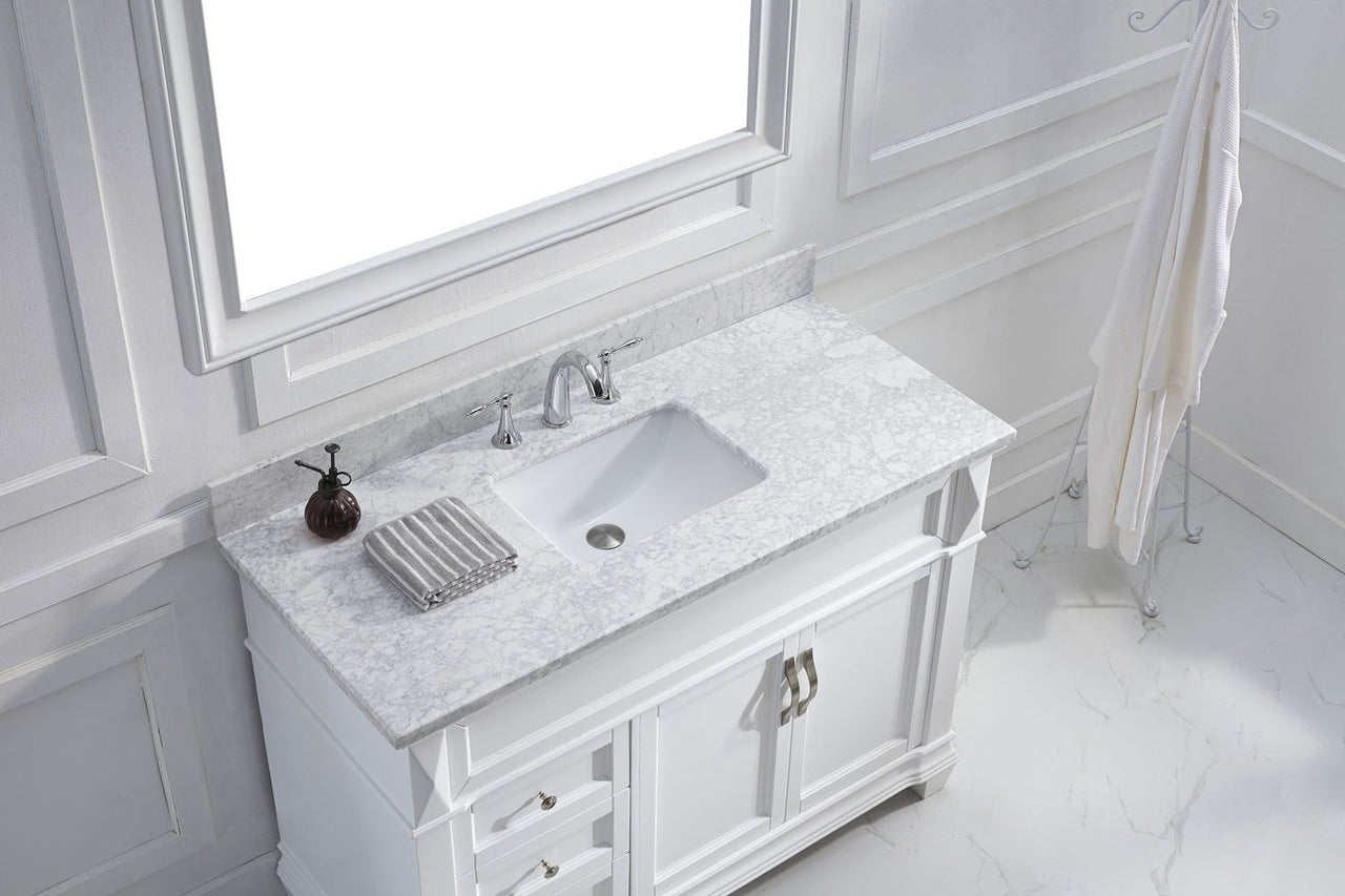 Virtu USA Victoria 48" Single Square Sink White Top Vanity in White with Mirror Vanity Virtu USA 