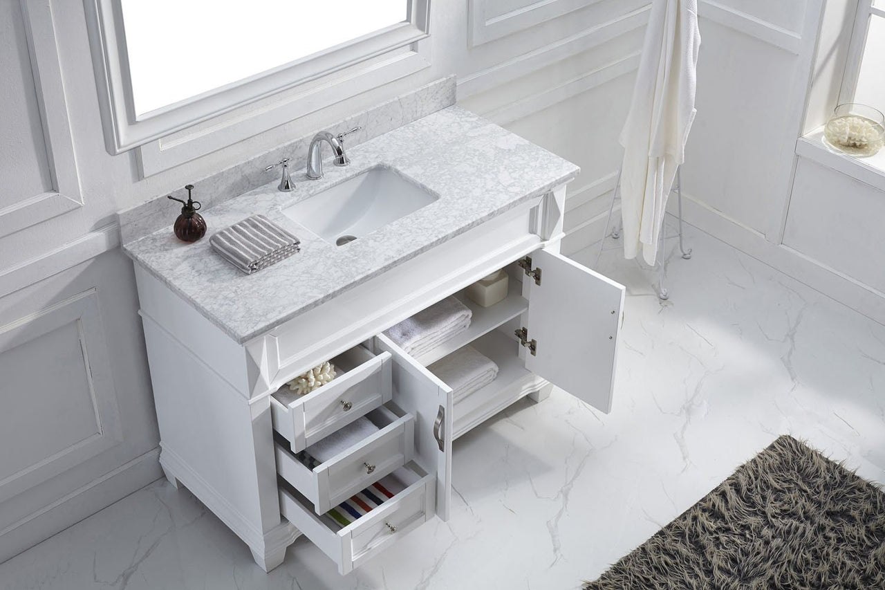 Virtu USA Victoria 48" Single Square Sink White Top Vanity in White with Mirror Vanity Virtu USA 