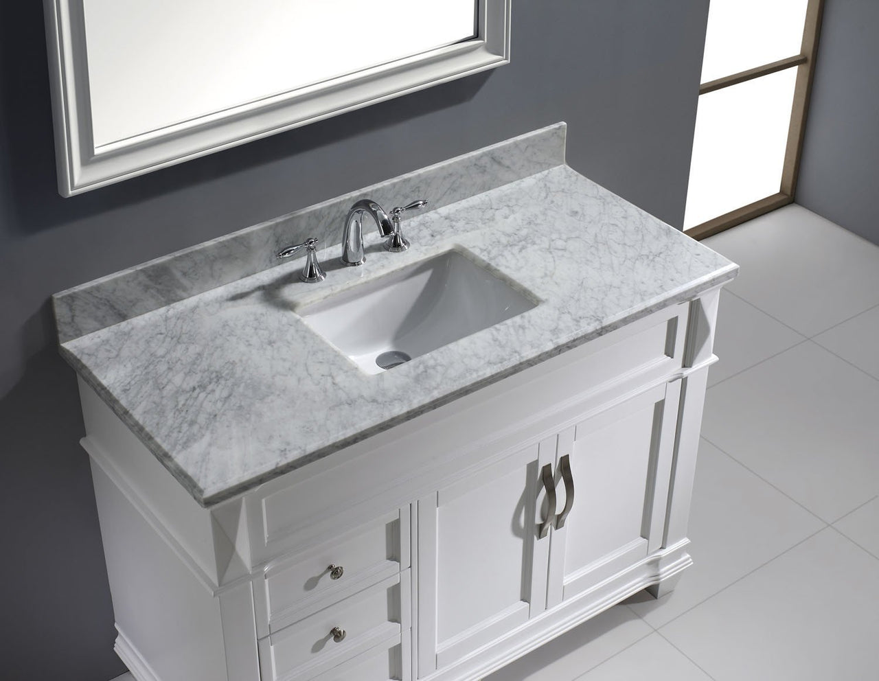 Virtu USA Victoria 48" Single Square Sink White Top Vanity in White with Mirror Vanity Virtu USA 