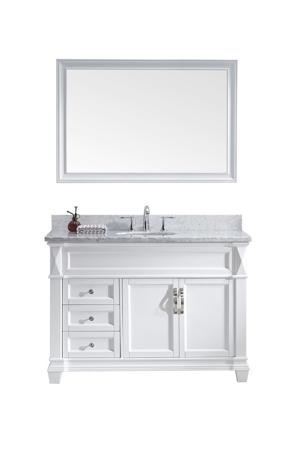 Virtu USA Victoria 48" Single Square Sink White Top Vanity in White with Mirror Vanity Virtu USA 