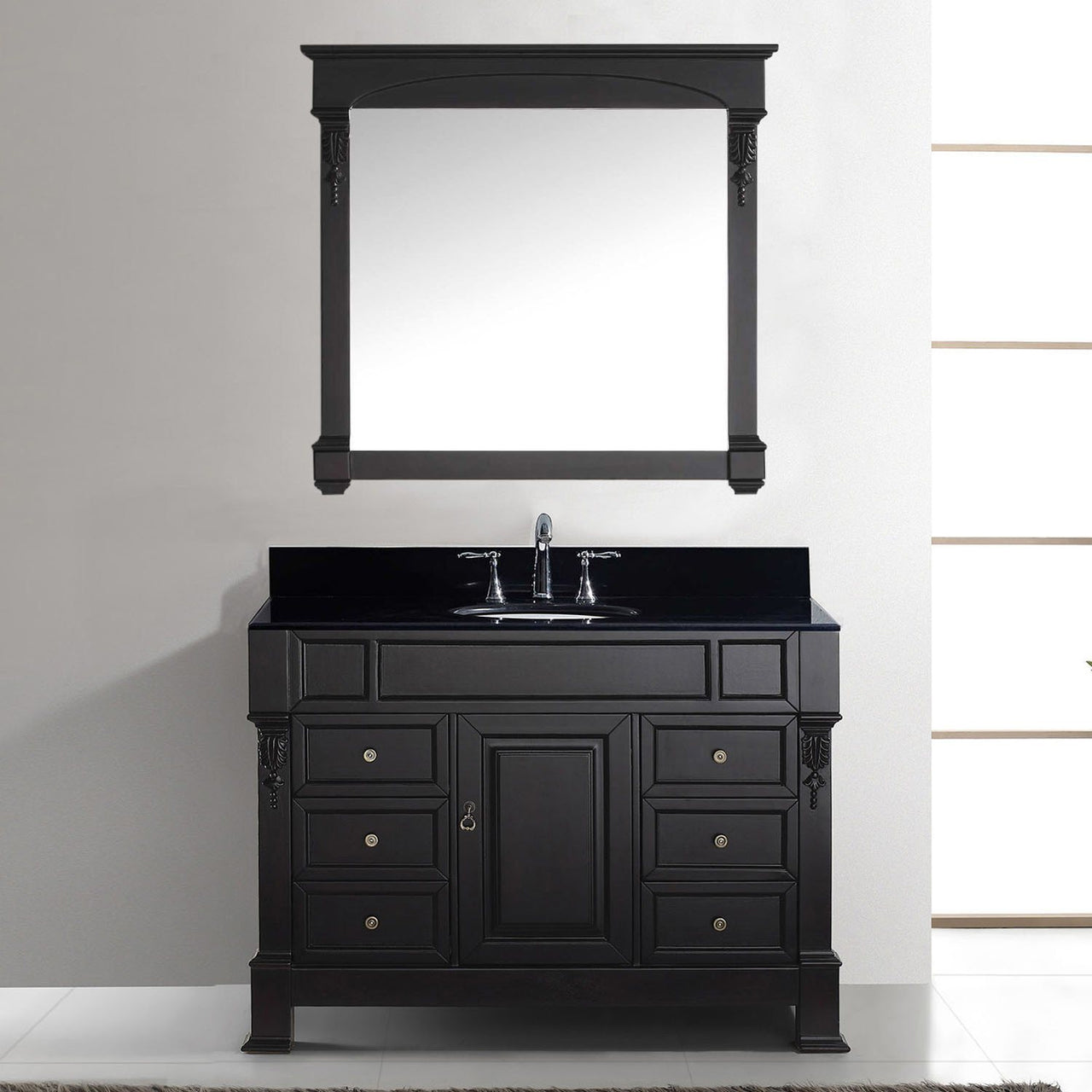 Virtu USA Huntshire Manor 48" Single Round Sink Dark Walnut Top Vanity with Mirror Vanity Virtu USA 