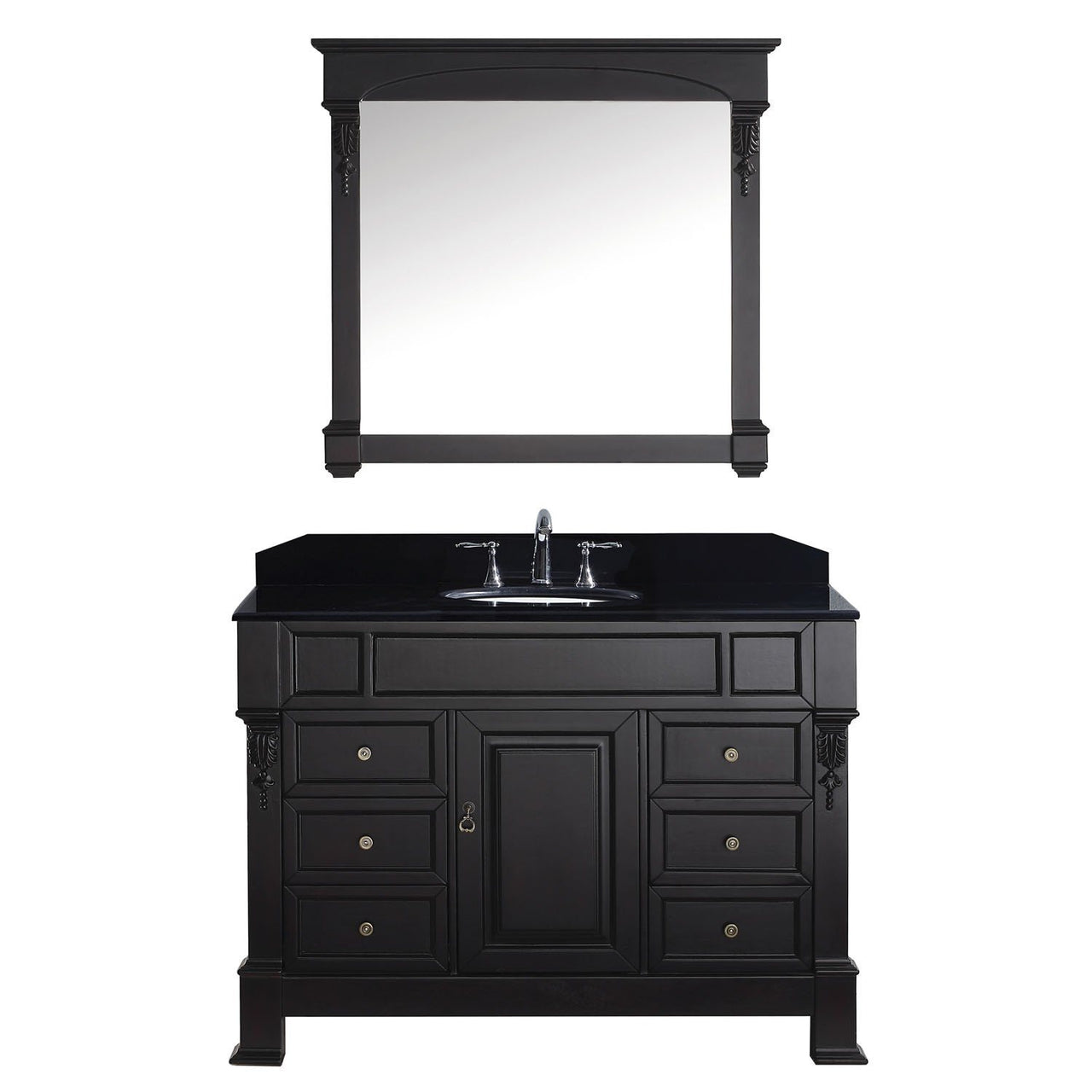 Virtu USA Huntshire Manor 48" Single Round Sink Dark Walnut Top Vanity with Mirror Vanity Virtu USA 
