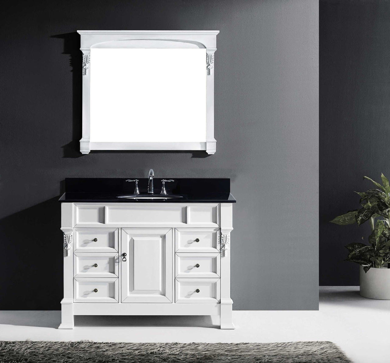 Virtu USA Huntshire Manor 48" Single Round Sink White Top Vanity in White with Mirror Vanity Virtu USA 