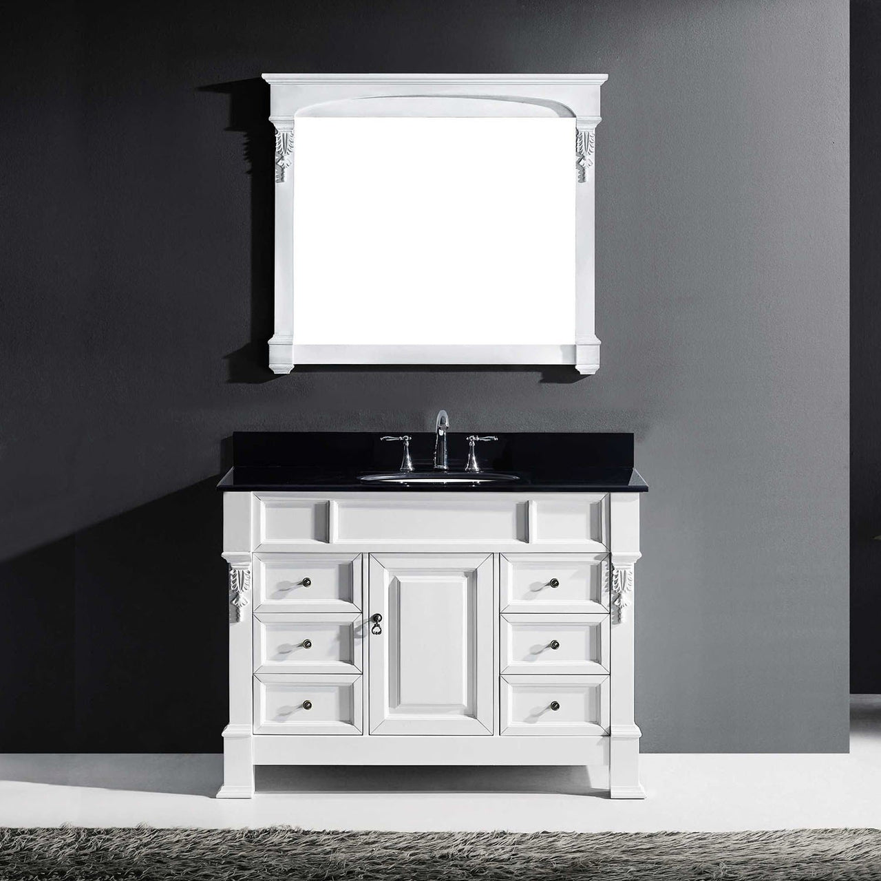 Virtu USA Huntshire Manor 48" Single Round Sink White Top Vanity in White with Mirror Vanity Virtu USA 