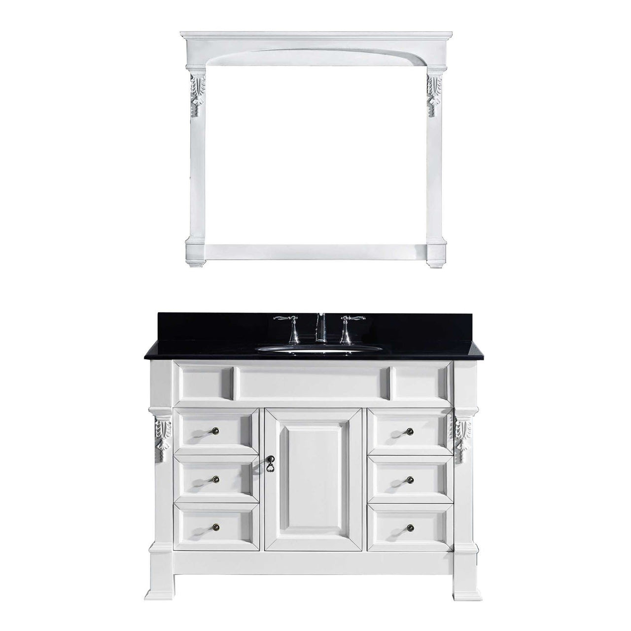 Virtu USA Huntshire Manor 48" Single Round Sink White Top Vanity in White with Mirror Vanity Virtu USA 