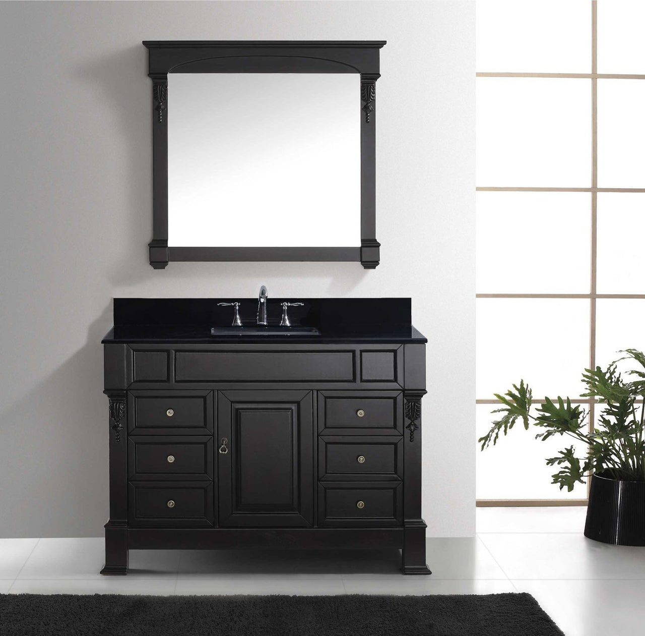 Virtu USA Huntshire Manor 48" Single Square Sink Dark Walnut Top Vanity in Dark Walnut with Mirror Vanity Virtu USA 