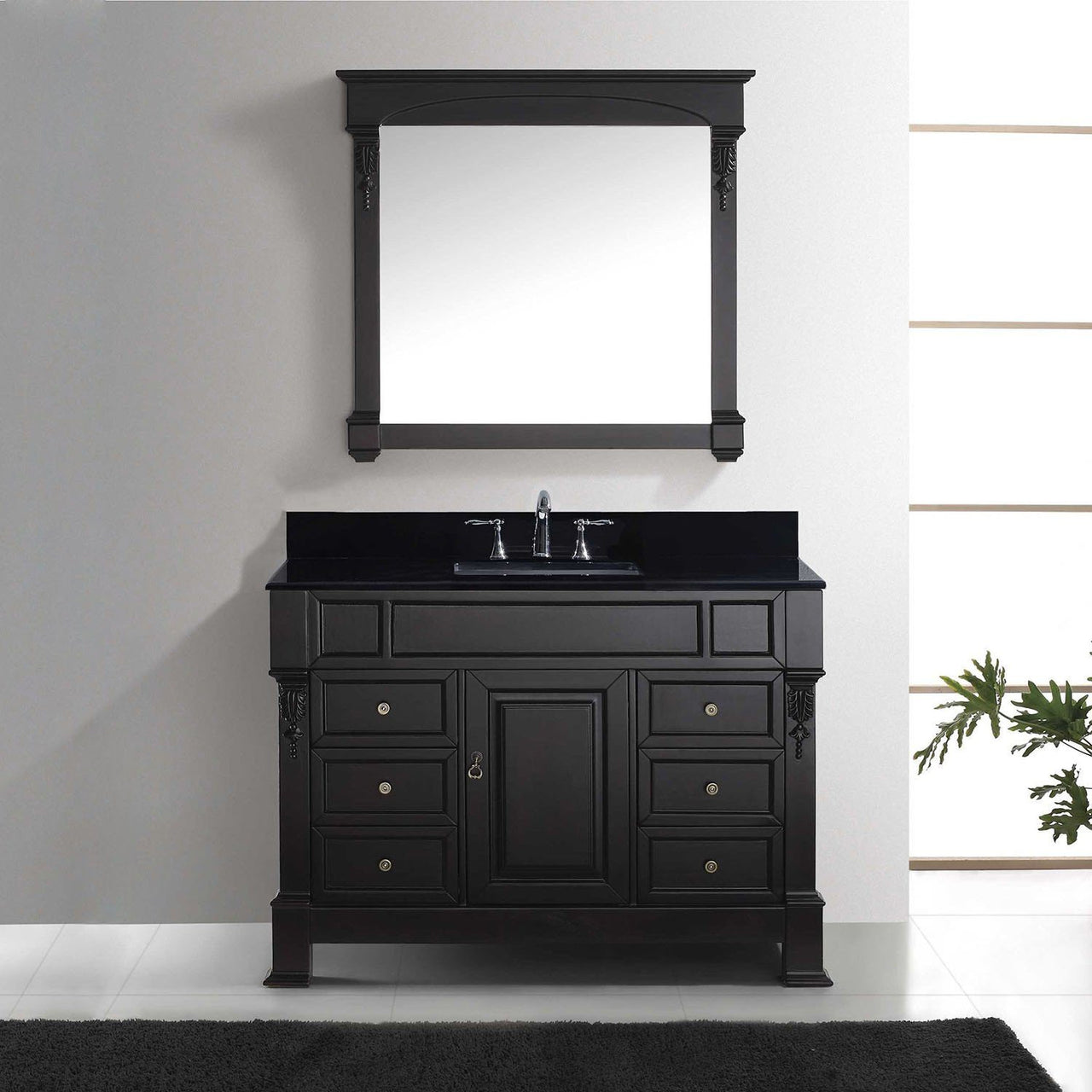 Virtu USA Huntshire Manor 48" Single Square Sink Dark Walnut Top Vanity in Dark Walnut with Mirror Vanity Virtu USA 