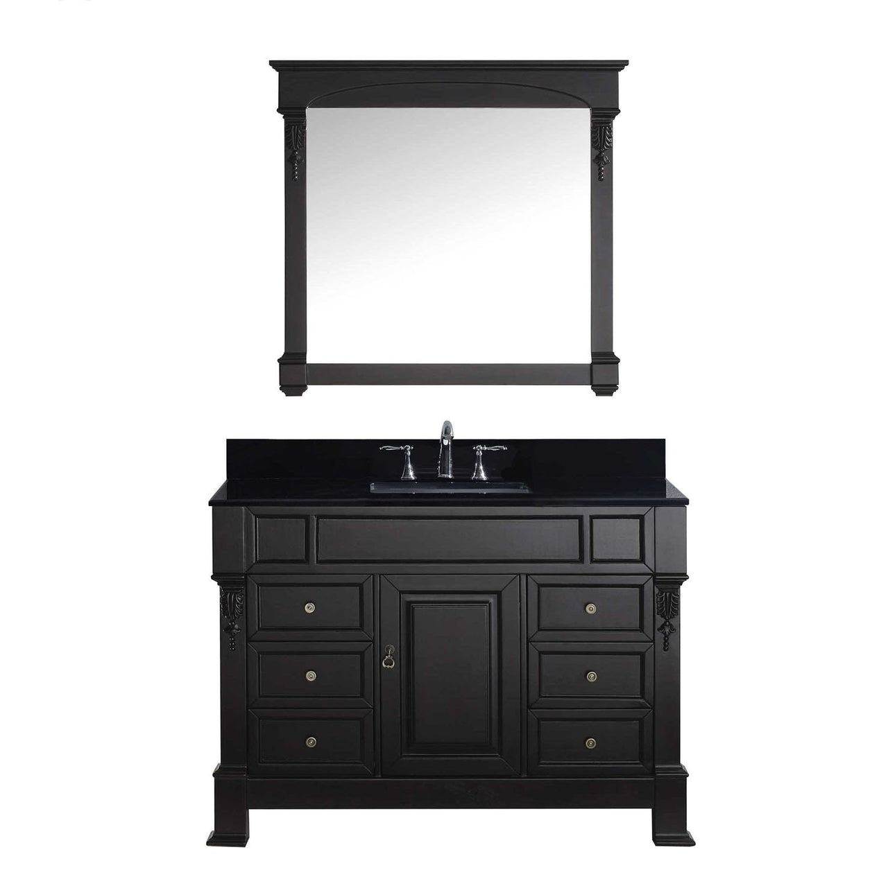 Virtu USA Huntshire Manor 48" Single Square Sink Dark Walnut Top Vanity in Dark Walnut with Mirror Vanity Virtu USA 