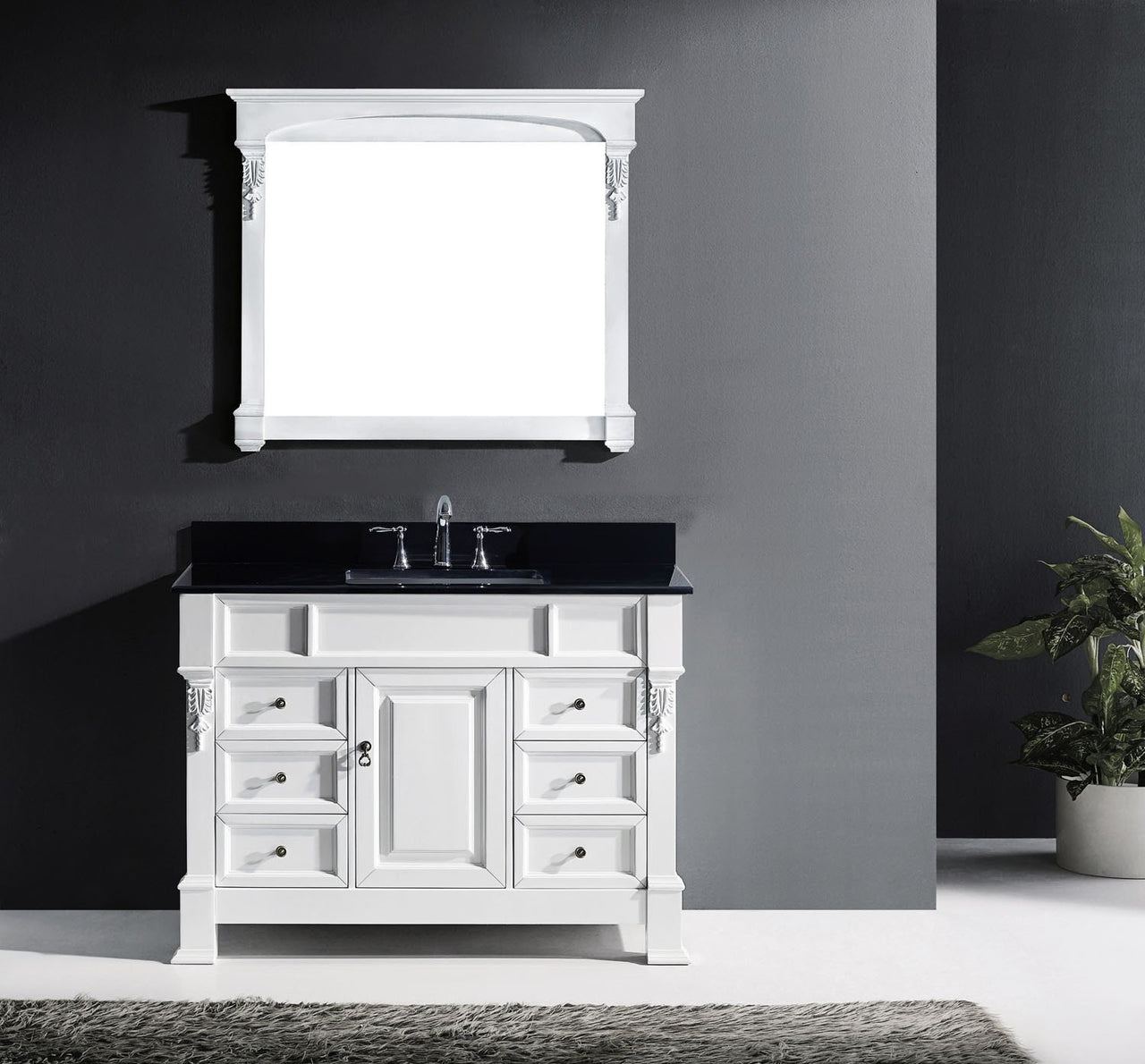 Virtu USA Huntshire Manor 48" Single Square Sink White Top Vanity in White with Mirror Vanity Virtu USA 