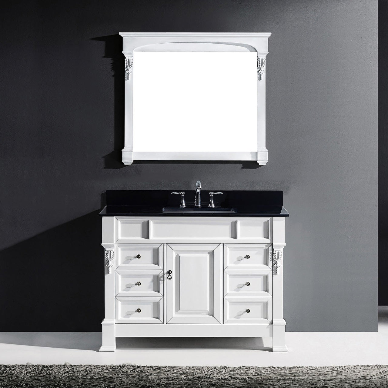 Virtu USA Huntshire Manor 48" Single Square Sink White Top Vanity in White with Mirror Vanity Virtu USA 