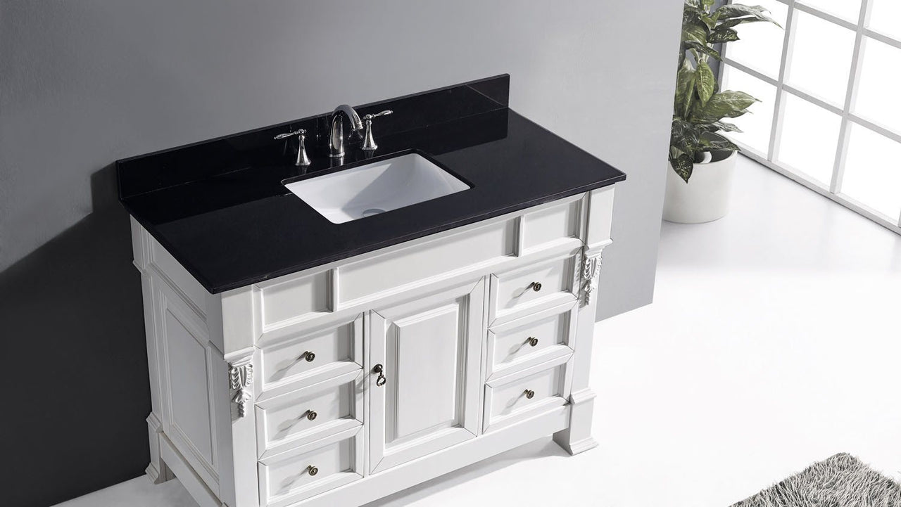 Virtu USA Huntshire Manor 48" Single Square Sink White Top Vanity in White with Mirror Vanity Virtu USA 