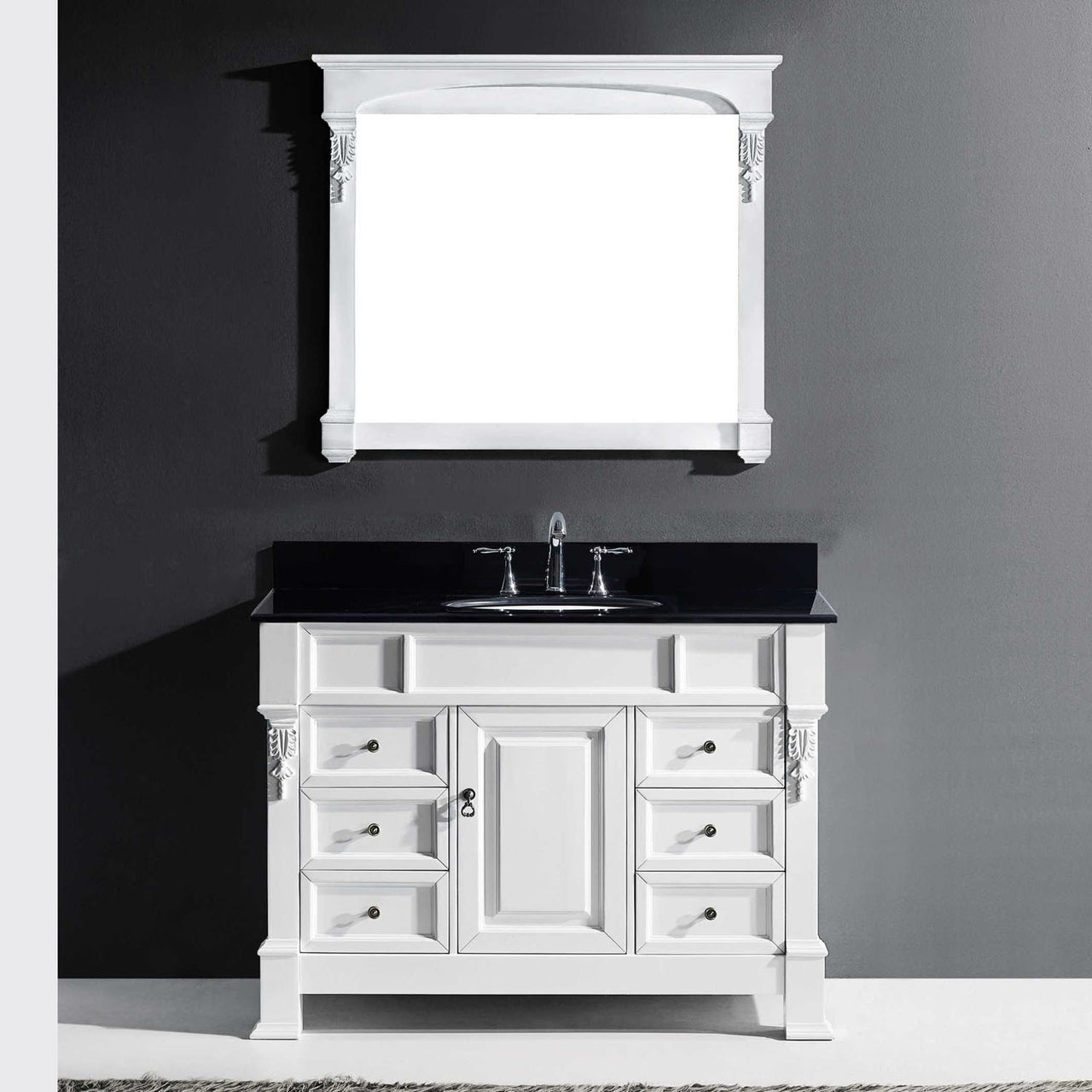 Virtu USA Huntshire Manor 48" Single Square Sink White Top Vanity in White with Mirror Vanity Virtu USA 