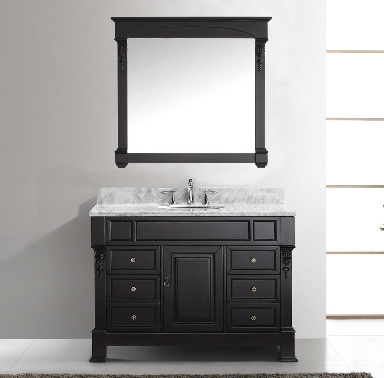 Virtu USA Huntshire Manor 48" Single Round Sink Dark Walnut Top Vanity with Mirror Vanity Virtu USA 