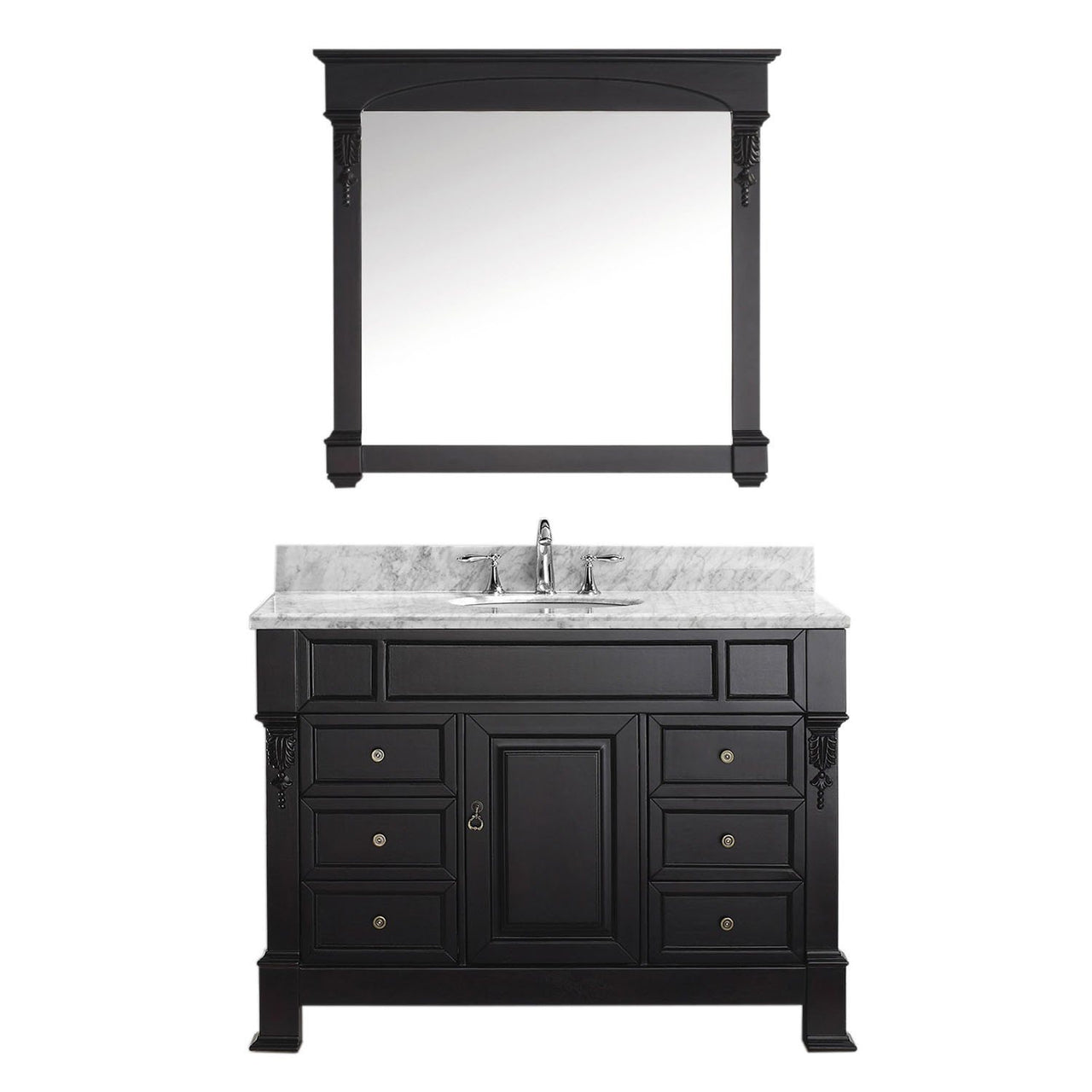 Virtu USA Huntshire Manor 48" Single Round Sink Dark Walnut Top Vanity with Mirror Vanity Virtu USA 