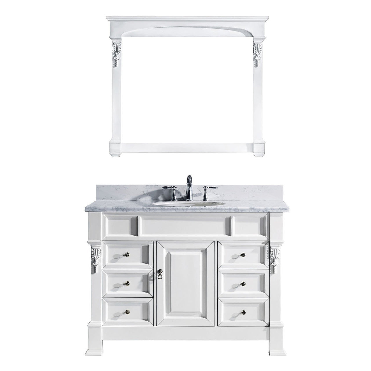 Virtu USA Huntshire Manor 48" Single Round Sink White Top Vanity in White with Mirror Vanity Virtu USA 