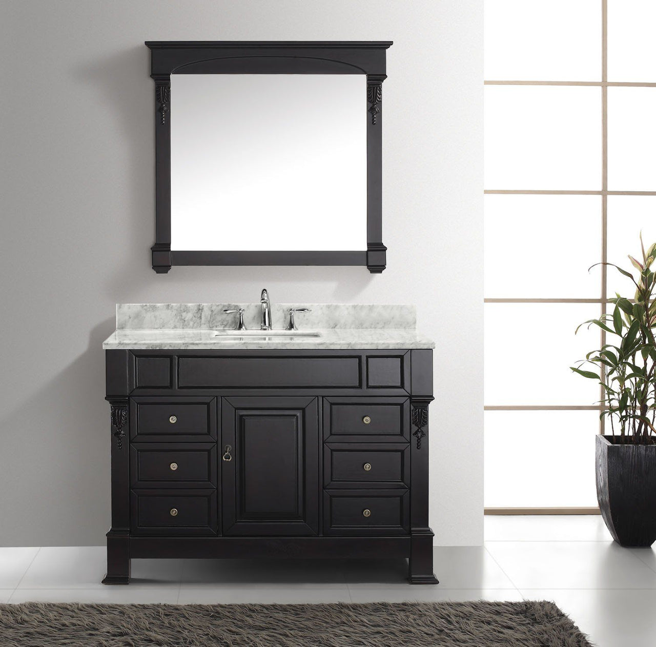 Virtu USA Huntshire Manor 48" Single Square Sink Dark Walnut Top Vanity with Mirror Vanity Virtu USA 