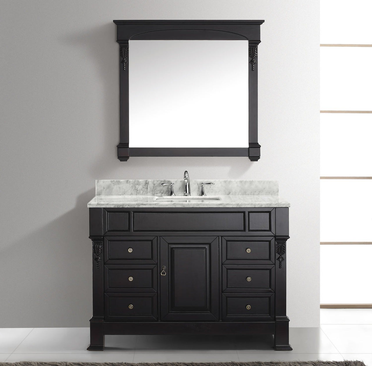 Virtu USA Huntshire Manor 48" Single Square Sink Dark Walnut Top Vanity with Mirror Vanity Virtu USA 
