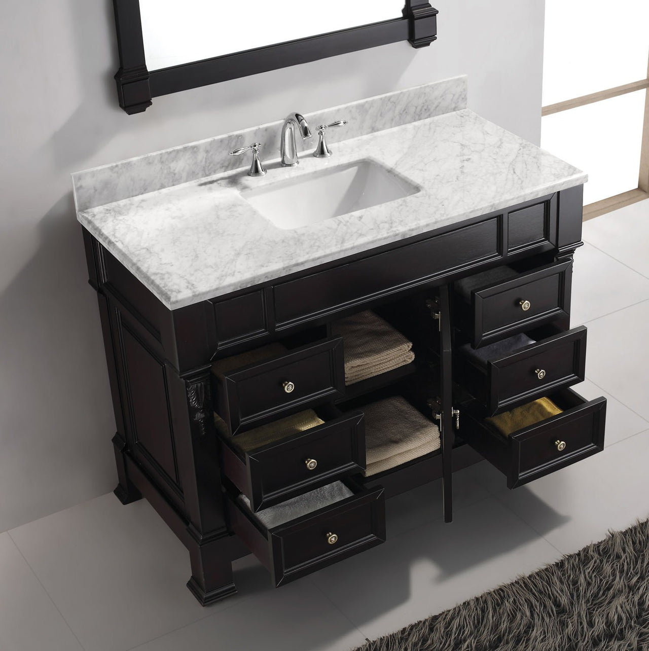 Virtu USA Huntshire Manor 48" Single Square Sink Dark Walnut Top Vanity with Mirror Vanity Virtu USA 