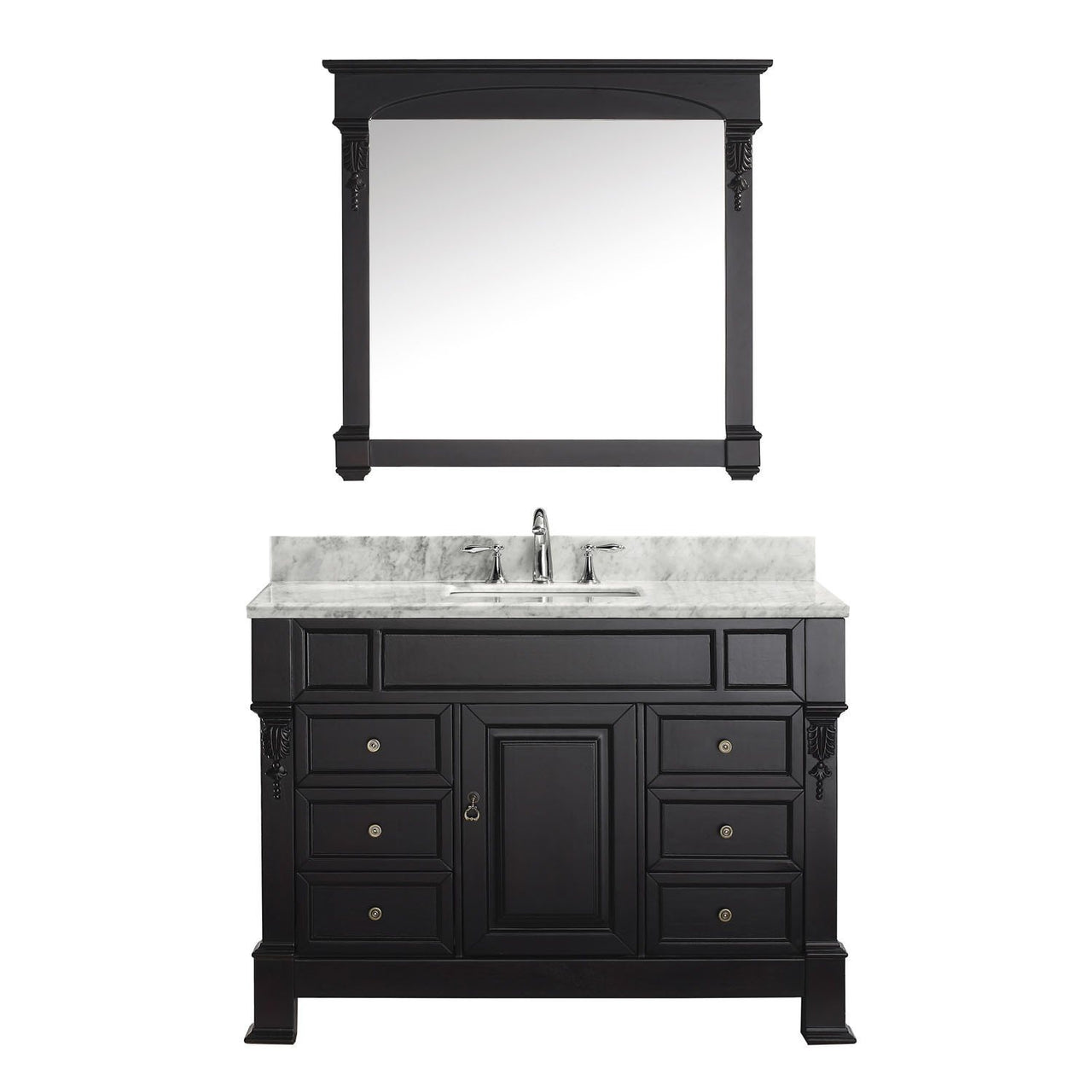 Virtu USA Huntshire Manor 48" Single Square Sink Dark Walnut Top Vanity with Mirror Vanity Virtu USA 