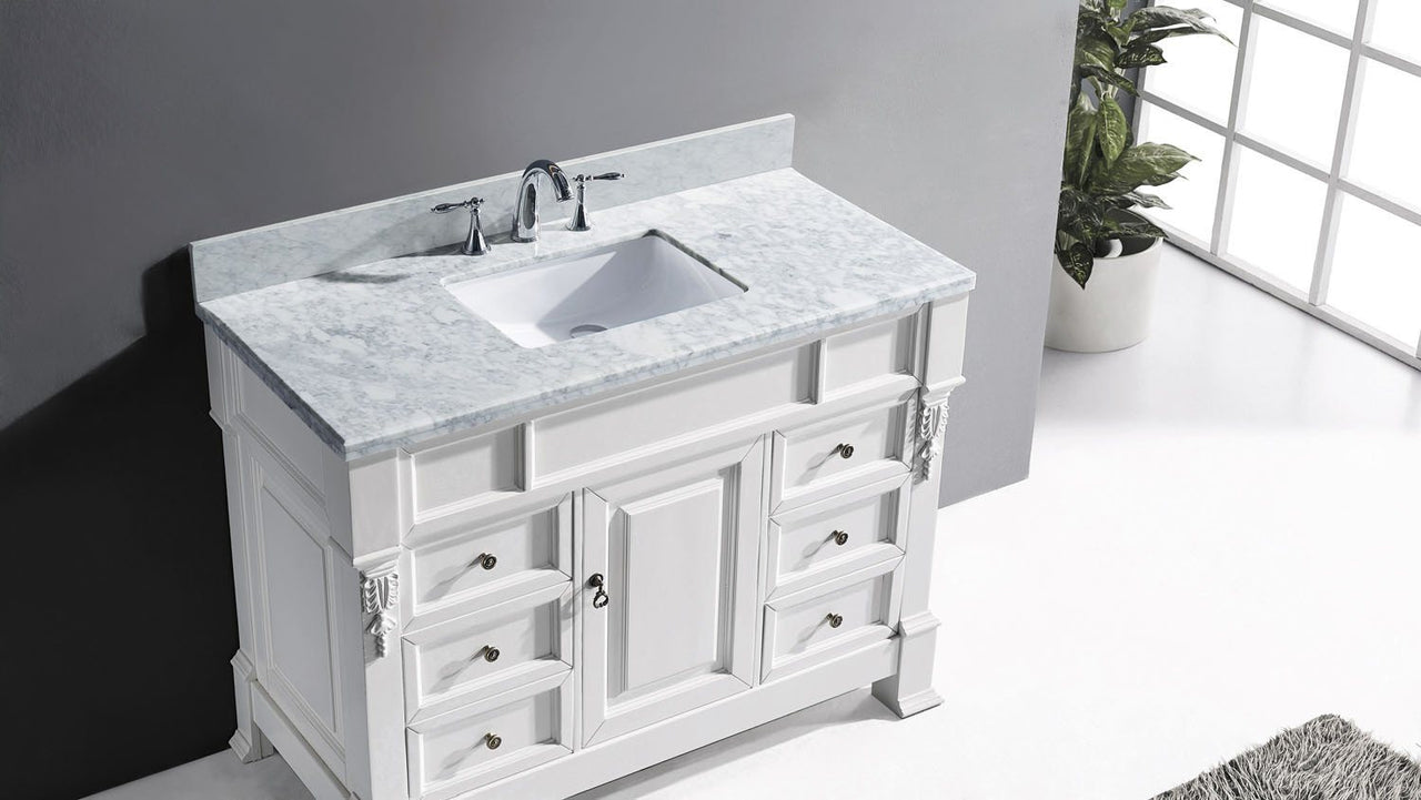 Virtu USA Huntshire Manor 48" Single Square Sink White Top Vanity in White with Mirror Vanity Virtu USA 