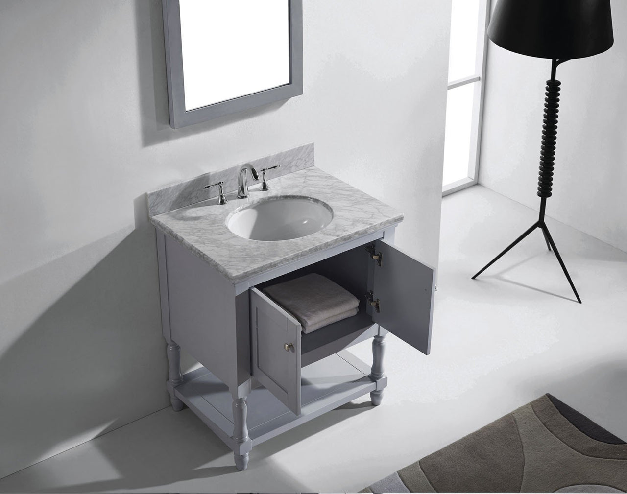 Virtu USA Julianna 32" Single Round Sink Grey Top Vanity in Grey with Mirror Vanity Virtu USA 