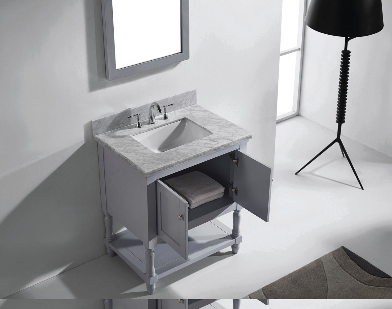 Virtu USA Julianna 32" Single Square Sink Grey Top Vanity in Grey with Mirror Vanity Virtu USA 