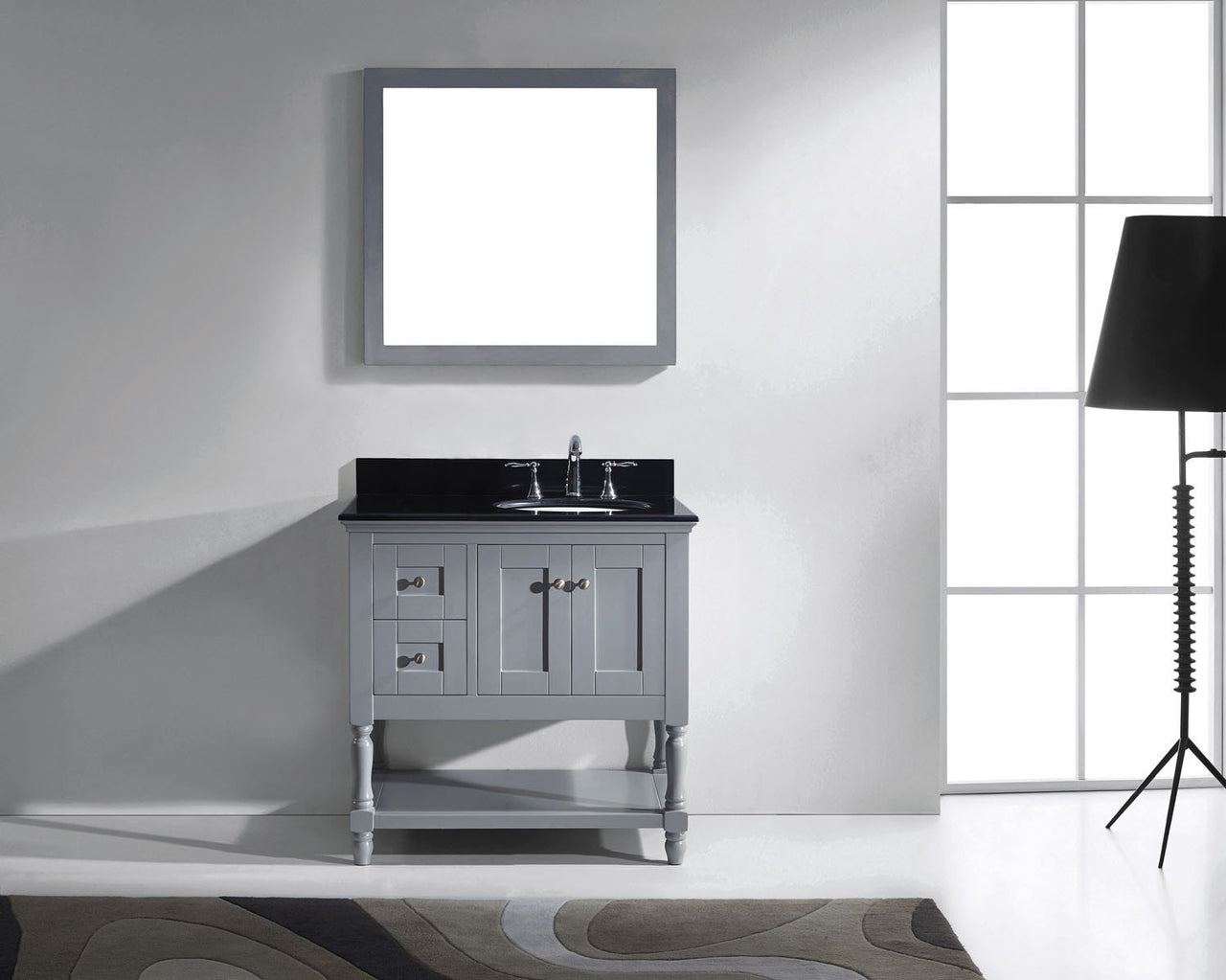 Virtu USA Julianna 36" Single Round Sink Grey Top Vanity in Grey with Mirror Vanity Virtu USA 