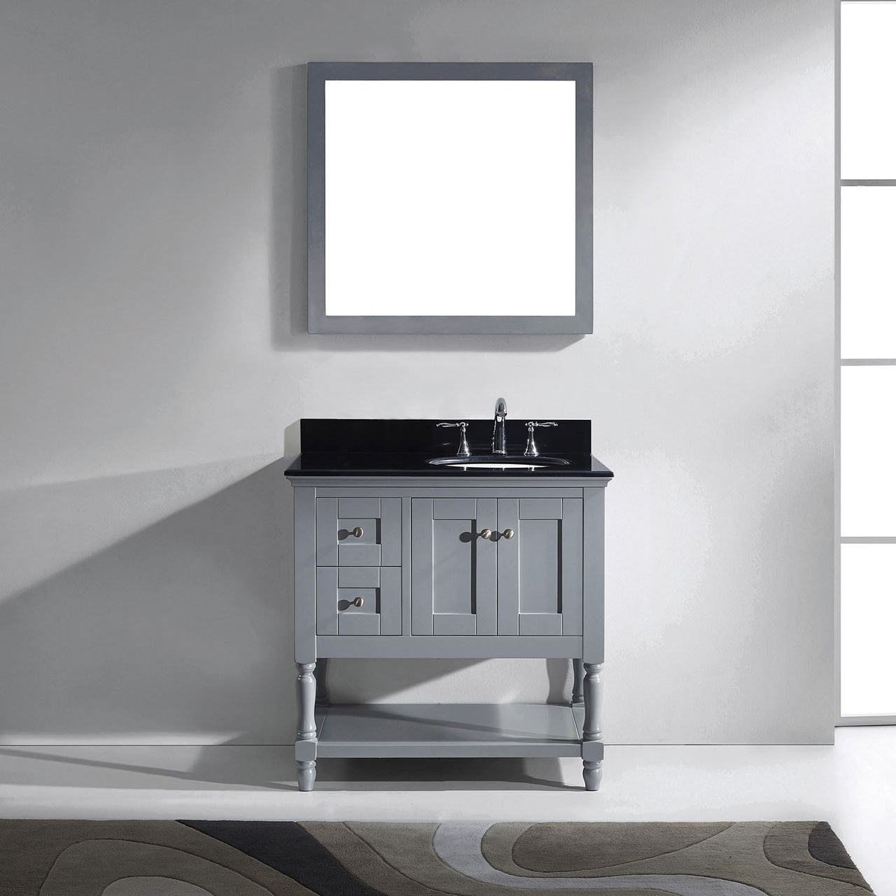 Virtu USA Julianna 36" Single Round Sink Grey Top Vanity in Grey with Mirror Vanity Virtu USA 