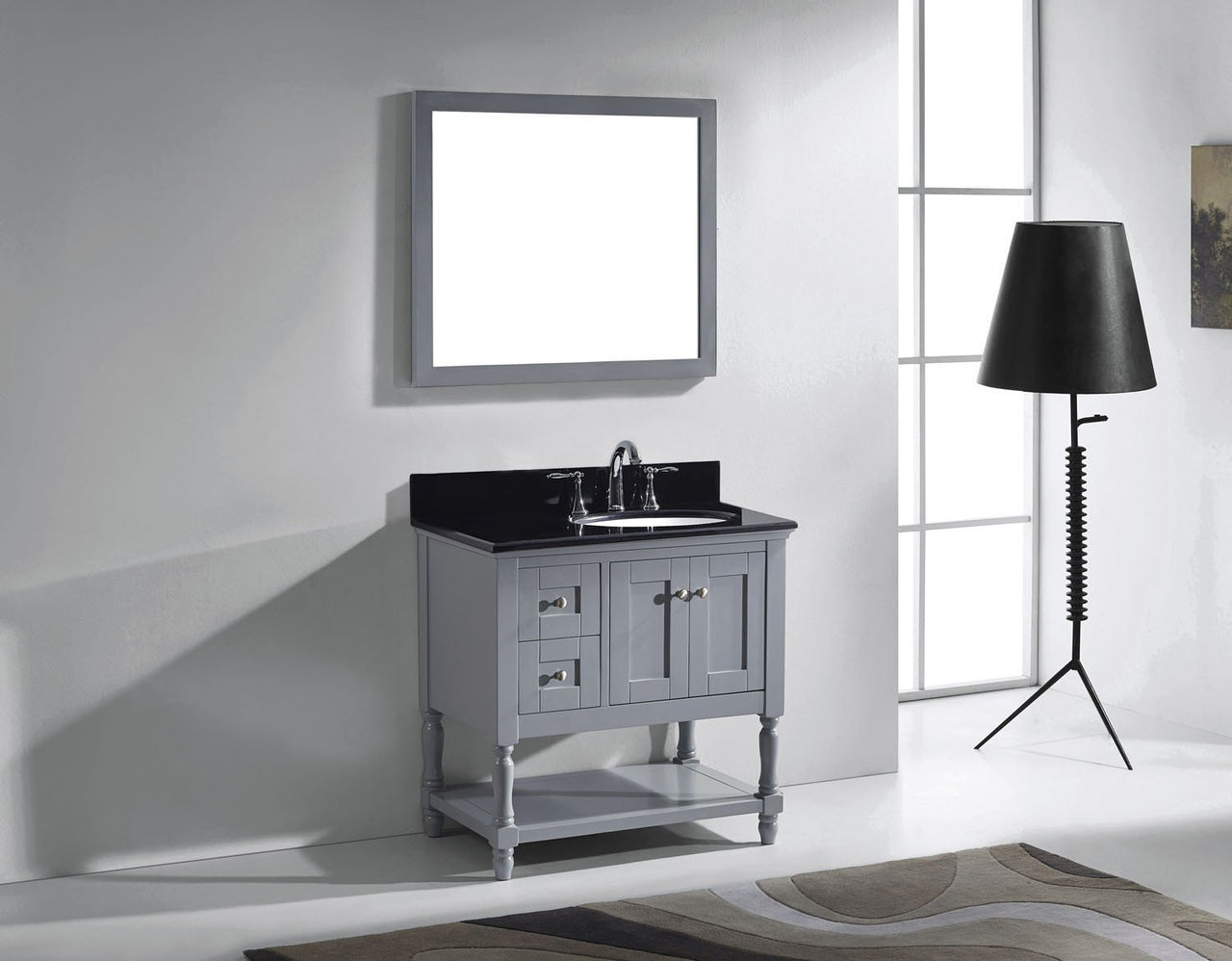 Virtu USA Julianna 36" Single Round Sink Grey Top Vanity in Grey with Mirror Vanity Virtu USA 