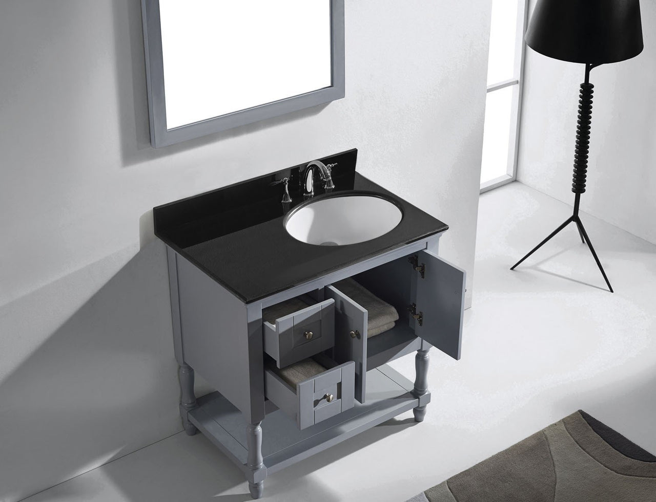 Virtu USA Julianna 36" Single Round Sink Grey Top Vanity in Grey with Mirror Vanity Virtu USA 