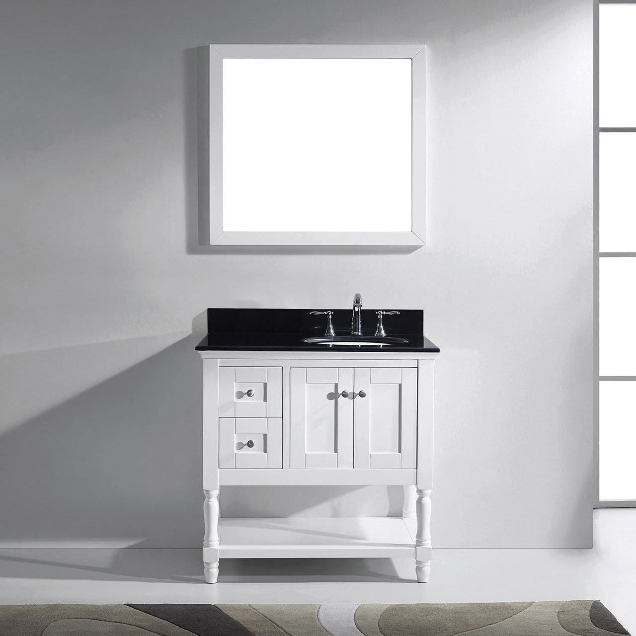 Virtu USA Julianna 36" Single Round Sink White Top Vanity in White with Mirror Vanity Virtu USA 