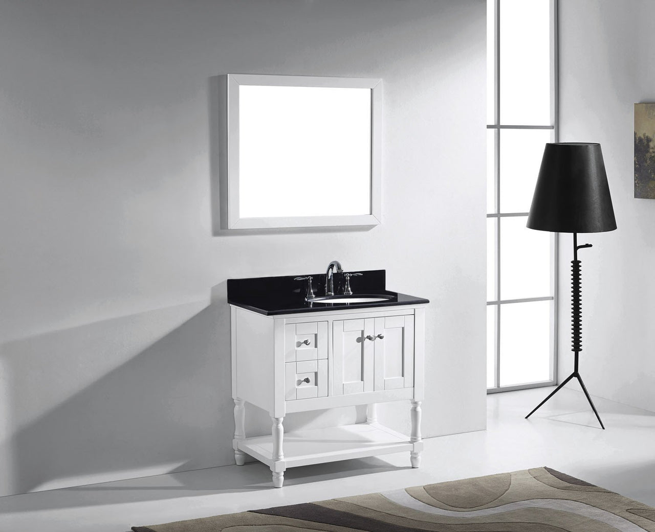 Virtu USA Julianna 36" Single Round Sink White Top Vanity in White with Mirror Vanity Virtu USA 