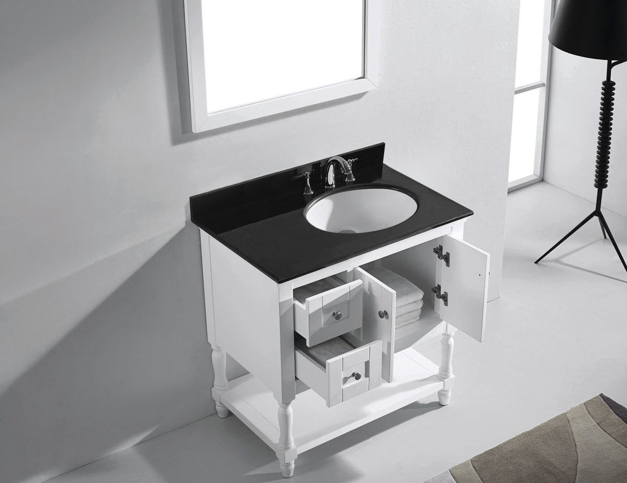 Virtu USA Julianna 36" Single Round Sink White Top Vanity in White with Mirror Vanity Virtu USA 