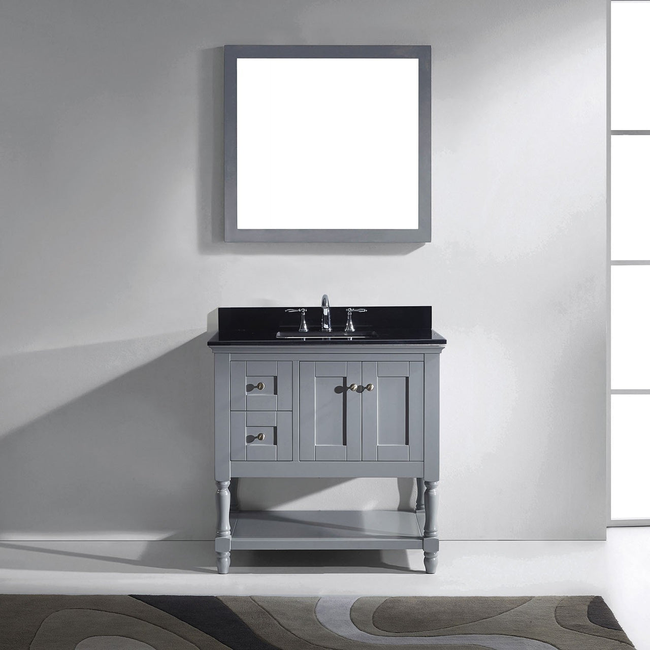 Virtu USA Julianna 36" Single Square Sink Grey Top Vanity in Grey with Mirror Vanity Virtu USA 